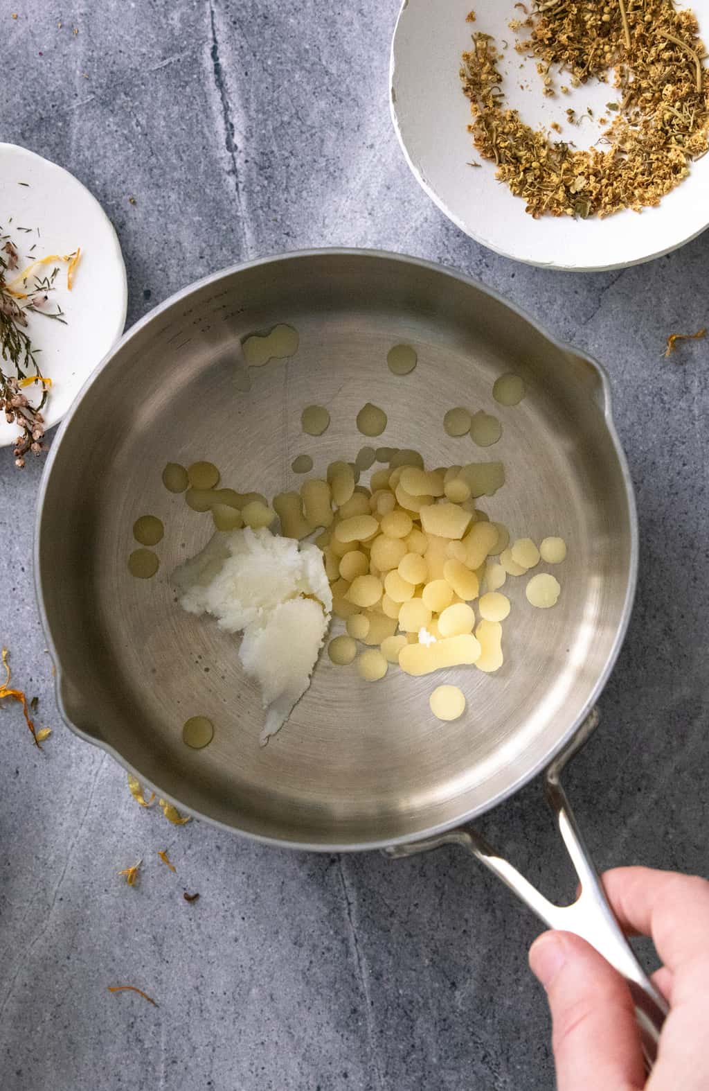 Melting wax and butter for herbal salves