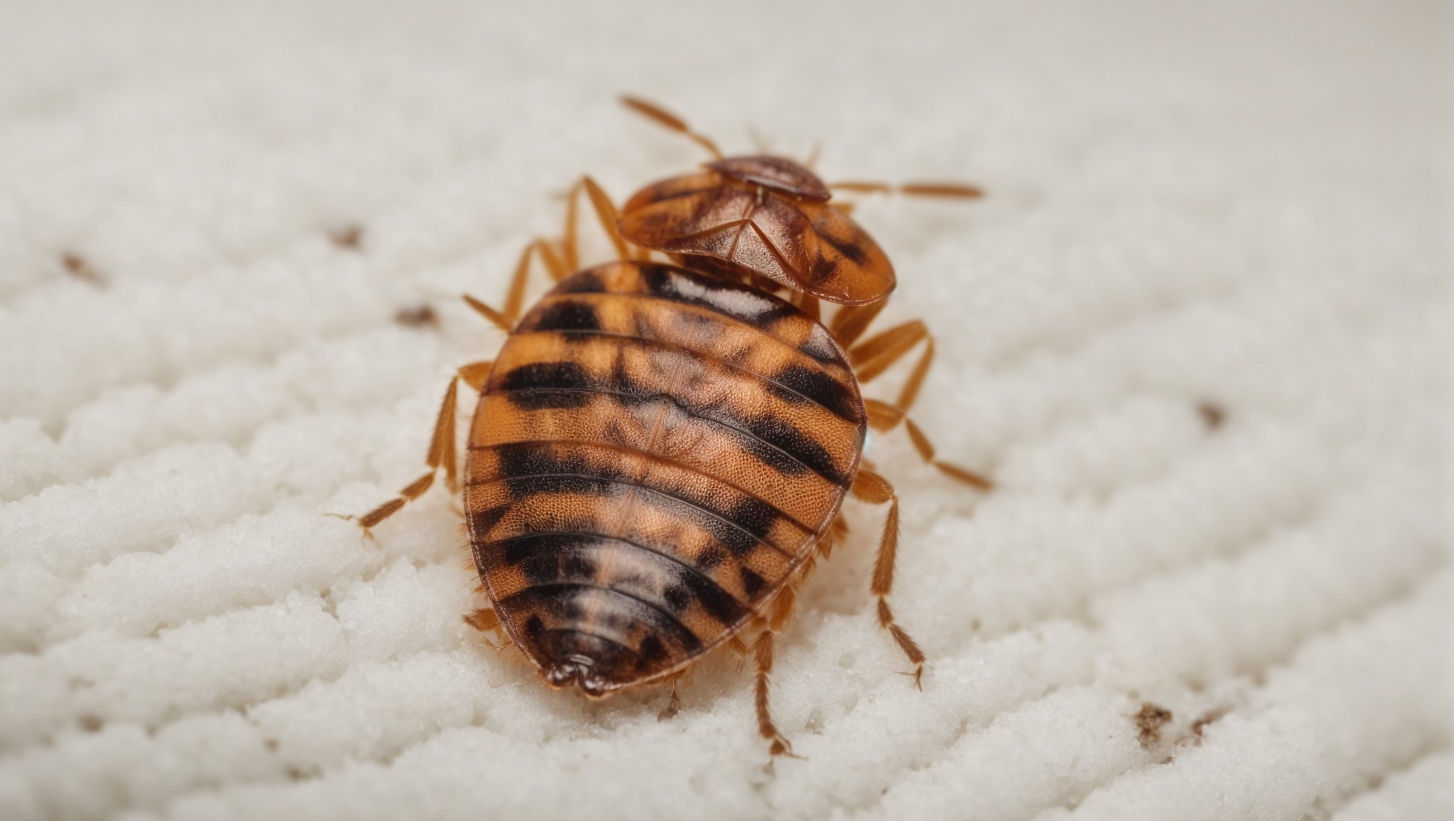 up close photo of a bed bug crawling on a mattress topper